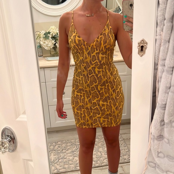Vanilla Sky Yellow Snakeskin Bodycon Club Dress - Picture 1 of 8